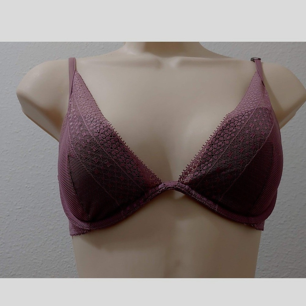 Victoria's Secret Lightly Lined 32D  Demi Bra Underwire Lace Mauve Purple
